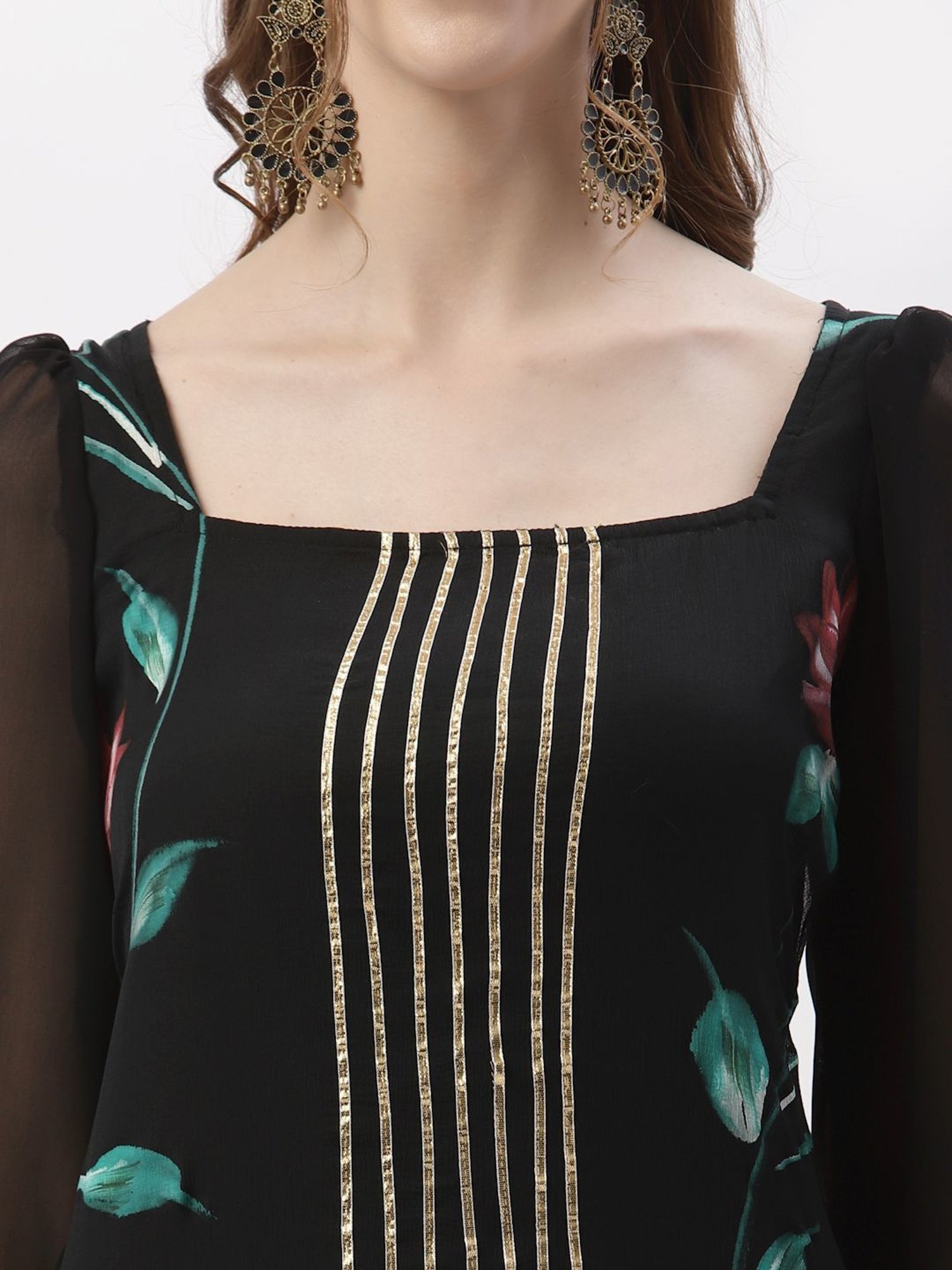 studiorasa Black Floral Print Straight Kurti