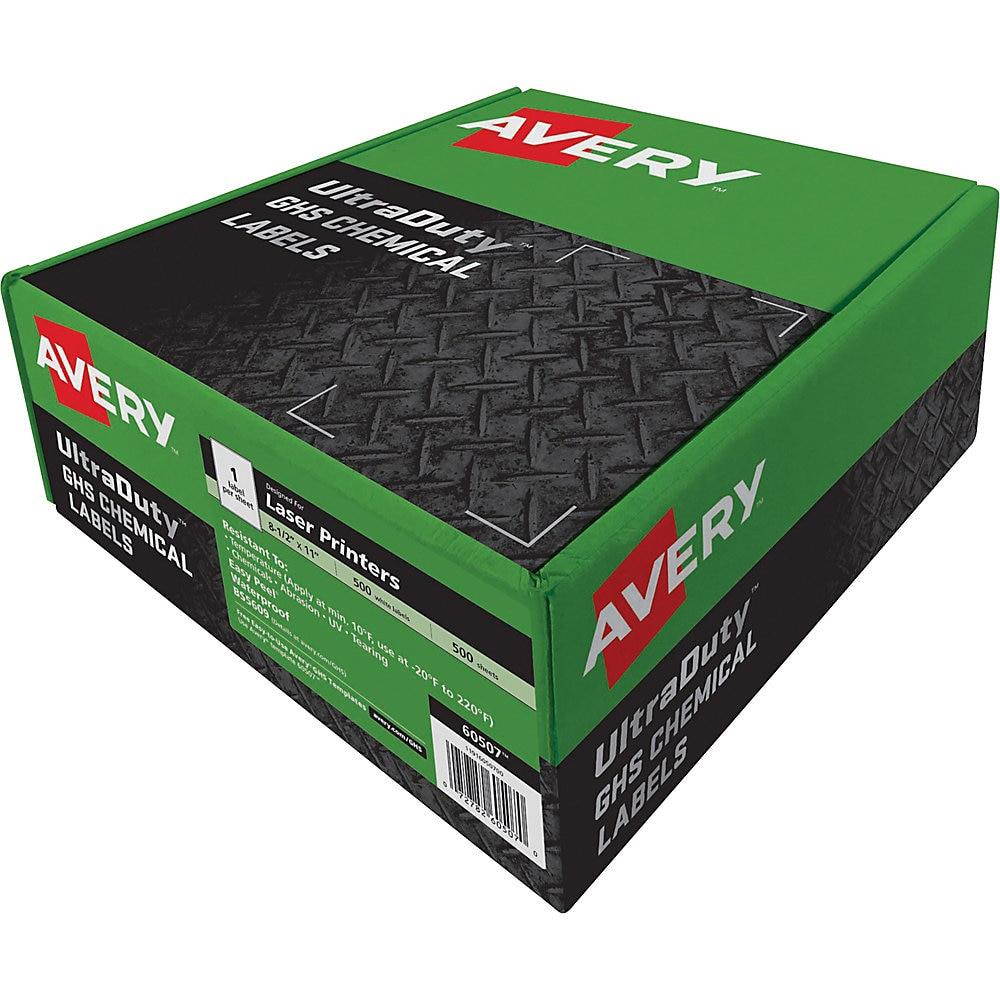 Avery Dennison - 7278260507 - Full-Sheet UltraDuty GHS Chemical Labels, Laser, 8 1/2 x 11, White, 500/Box