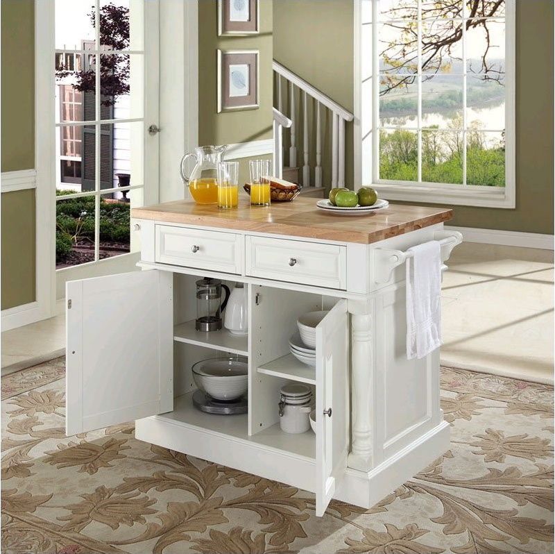 Wood Kitchen Island Butcher Block in White - Pemberly Row