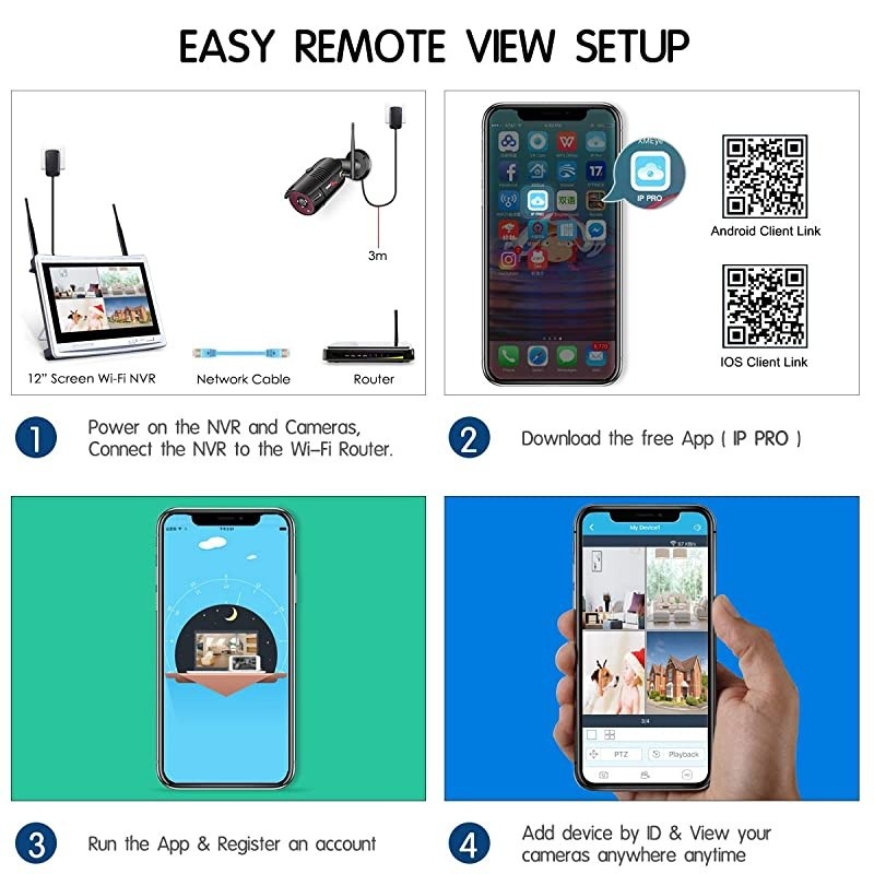 All-in-One Pre-install 1tb HDD]  Wireless Security Camera System,Home Business 12" LCD 4CH 1080P Monitor NVR Kit with 4pcs 2MP Wifi Outdoor Bullet IP Cameras Night Vision Email Alert Remote View