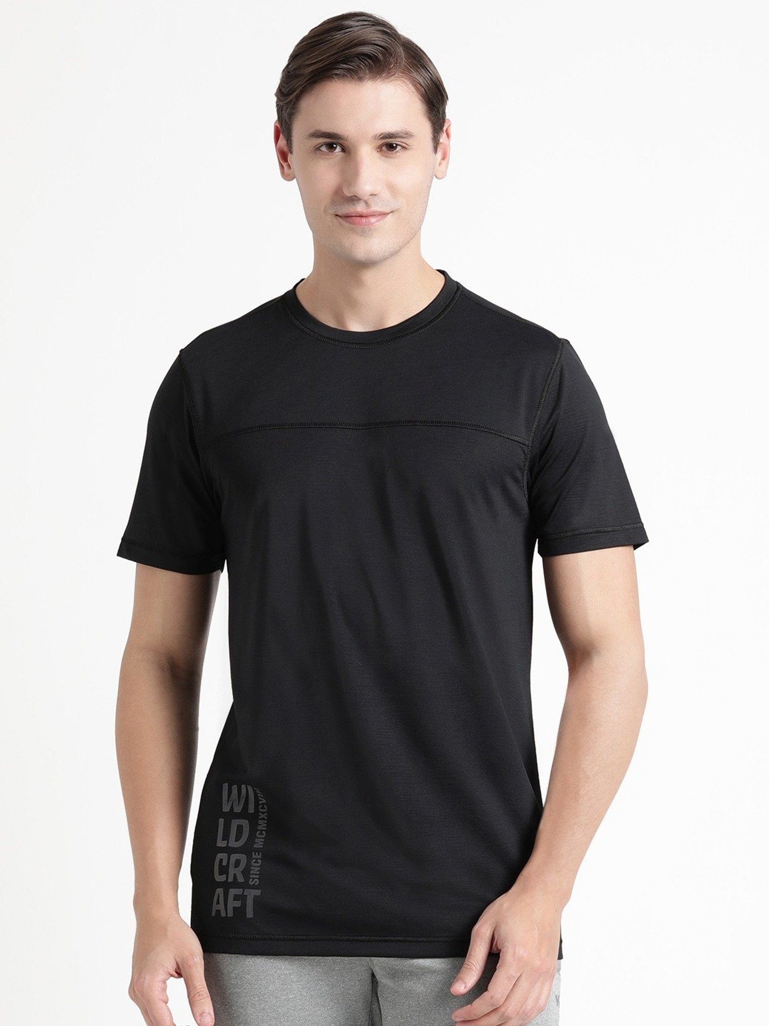 Wildcraft Black  Regular Fit Printed Sports T-Shirt