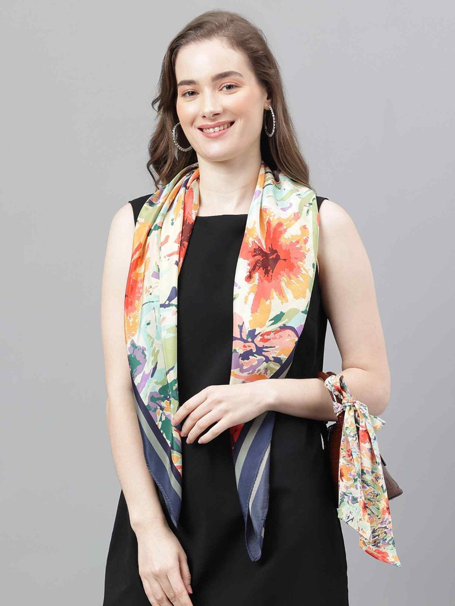 Tossido Multicolor Floral Scarf & Bag Scarf Set