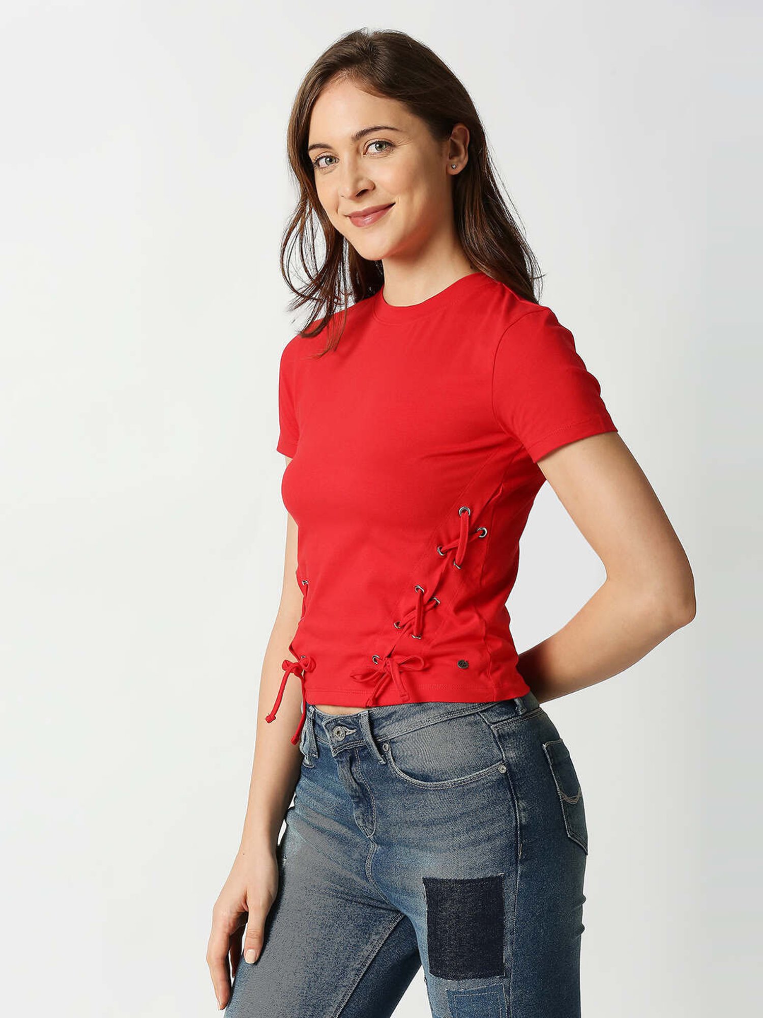 Pepe Jeans Red Regular Fit Crop Top