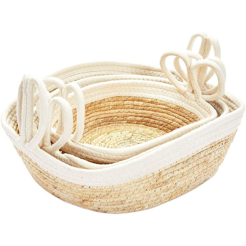 Farmlyn Creek 3-Pack Natural Seagrass Wicker Storage Baskets with Handles for Home D&eacute;cor (3 Sizes)
