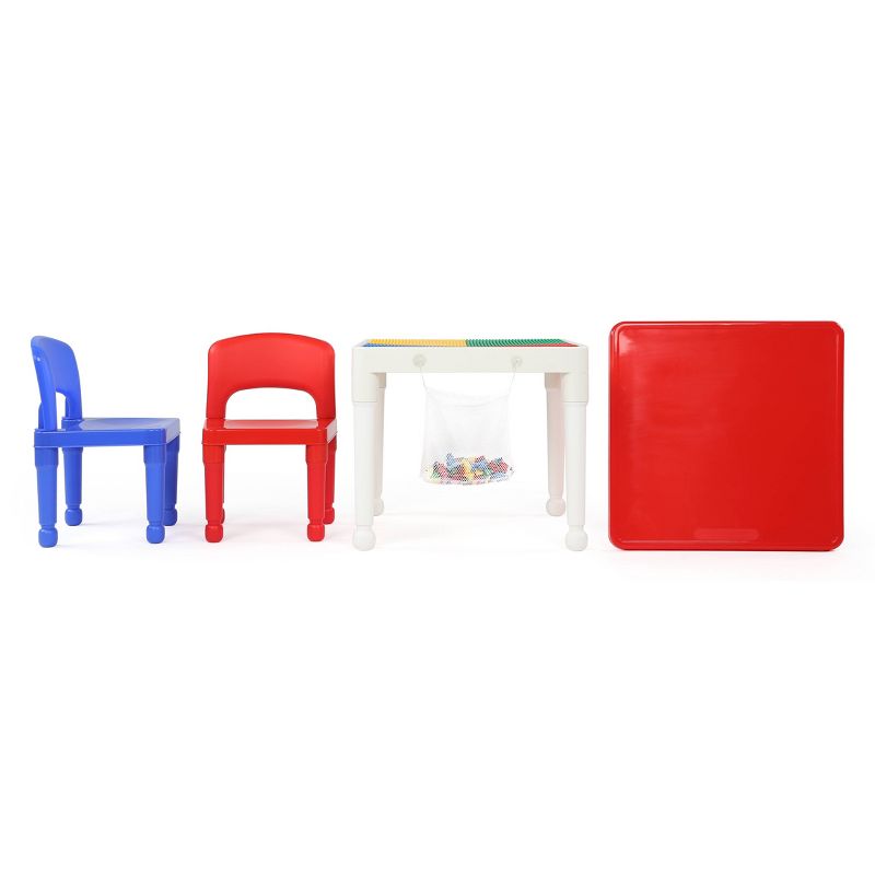 3pc 2 in 1 Square Activity Table With 2 Chairs Blue/Red - Humble Crew
