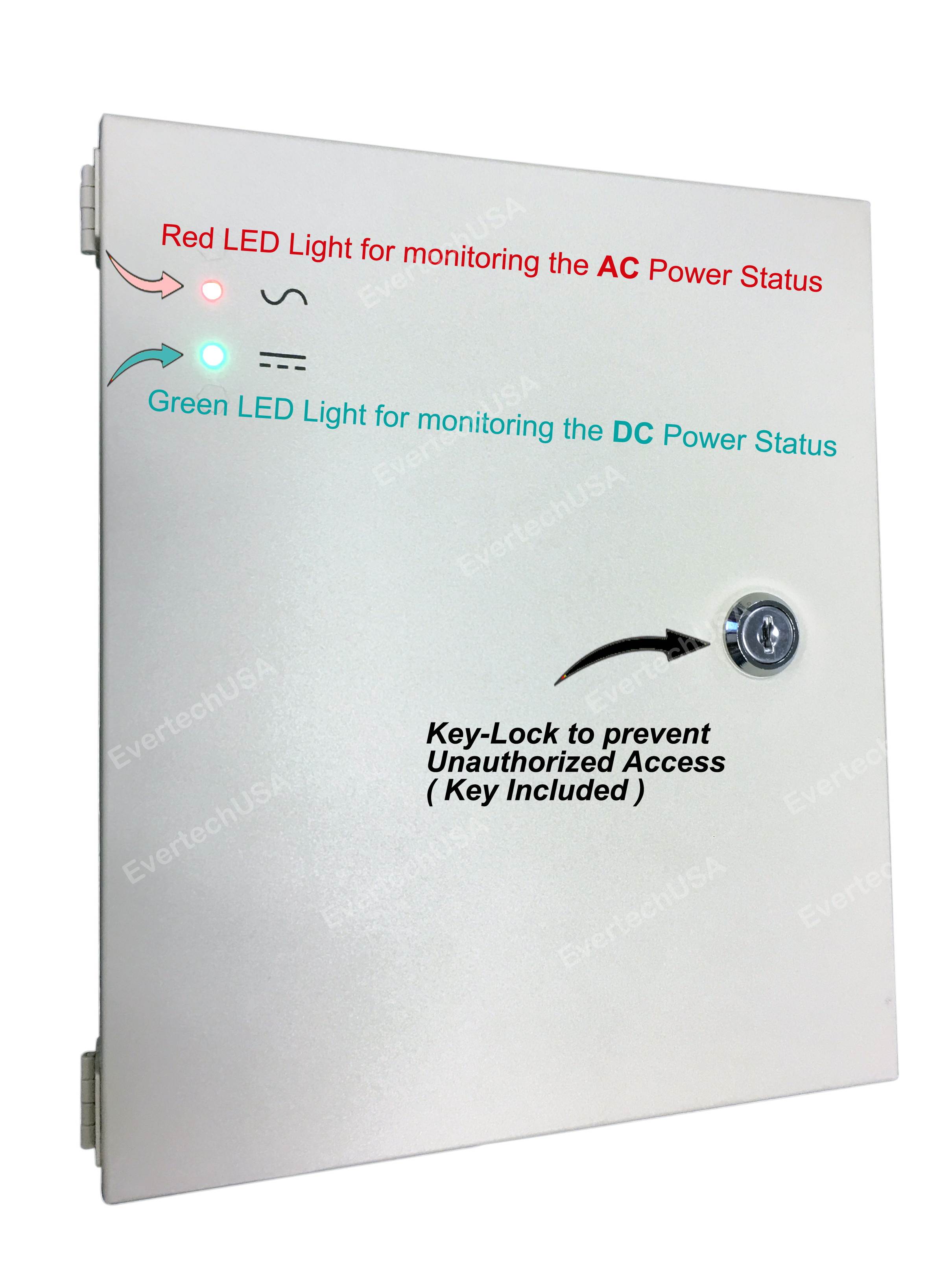 Evertech 9 Channel Power Distribution Box for Security Camera with Key Lock 12V DC 5A Ampere Auto Reset w/CCTV Sign