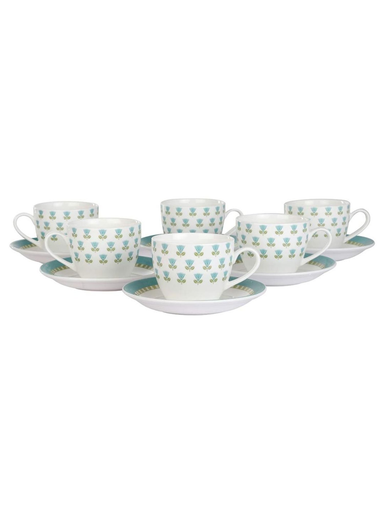 Femora Indian Ceramic White Tea Cup & Saucer Set (200 ml) - Set of 6