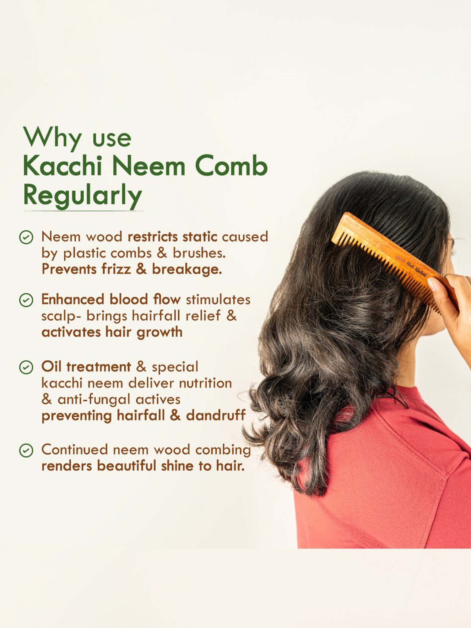 Nat Habit Dual Tooth Kacchi Neem Comb - 1 Pc