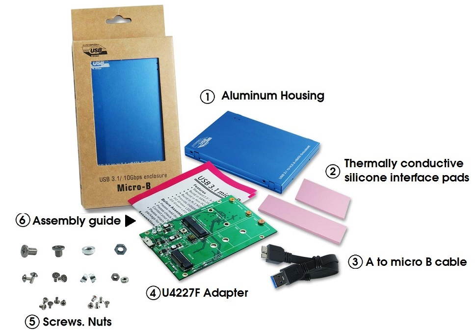 Innocard USB 3.1 / 10Gbps micro B type to M.2 SSD & mSATA SSD Convertor with 2.5" Enclosure 
(M.2 & mSATA SSD  simultaneous)