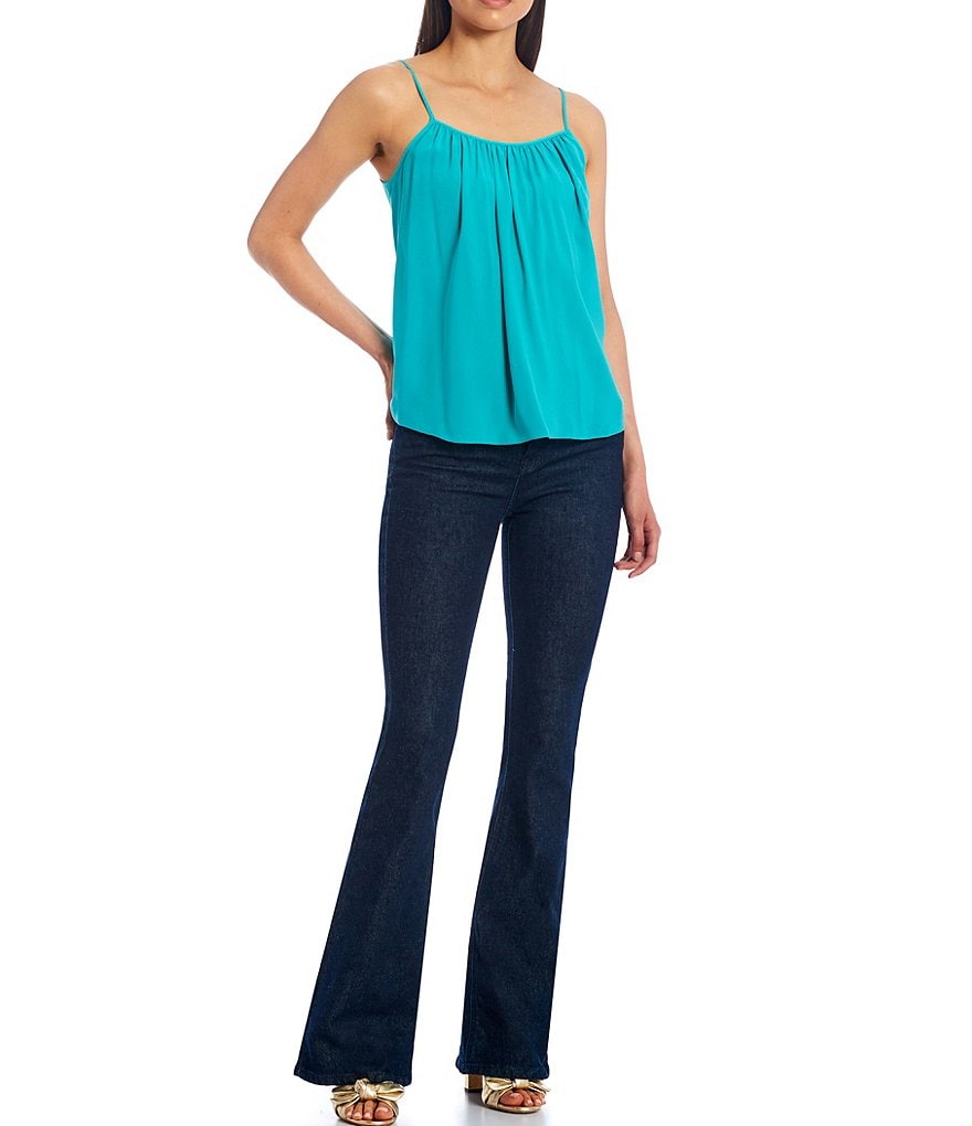 J.McLaughlin Durham Sleeveless Ruffle V-Neck Denim Blouse