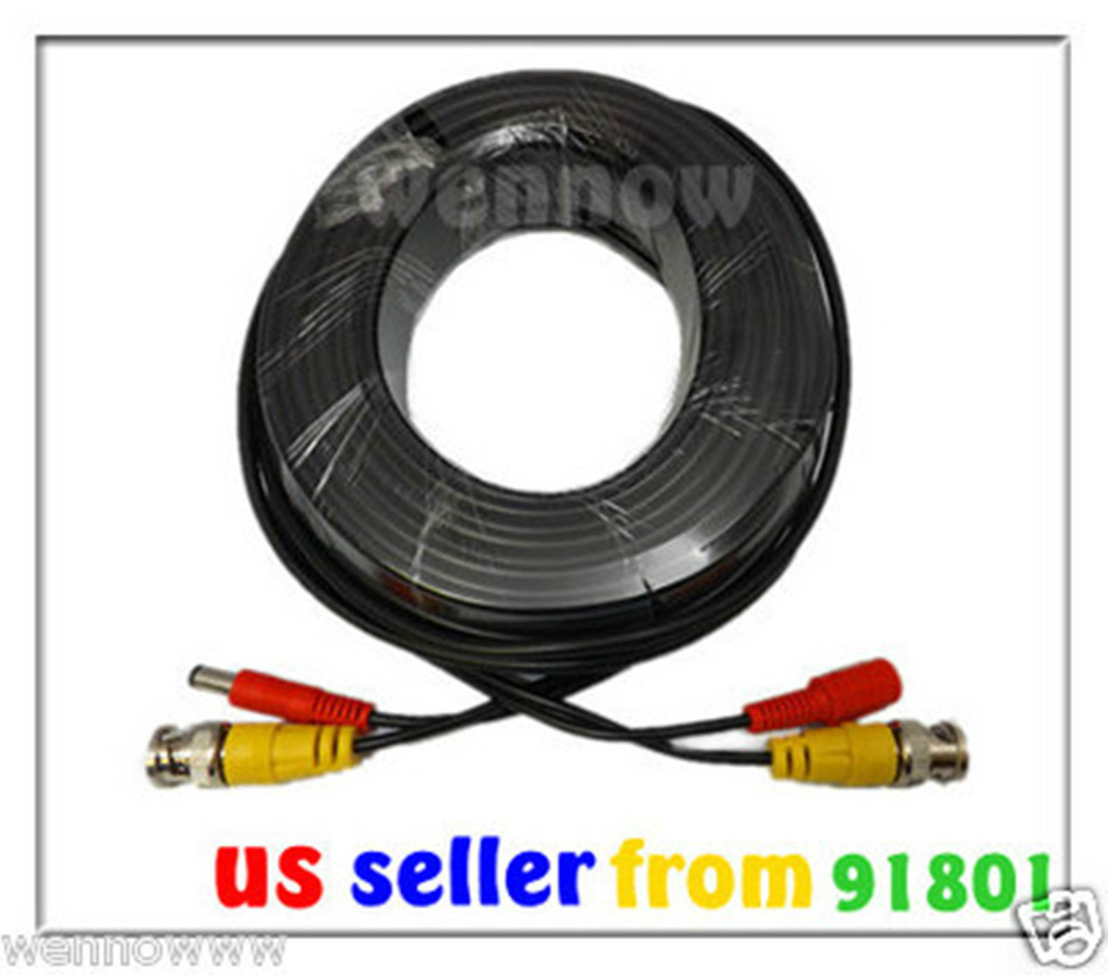 WennoW Black 50 ft Power & Video Cable for Security CCTV use / Zmodo / Swann / Qsee