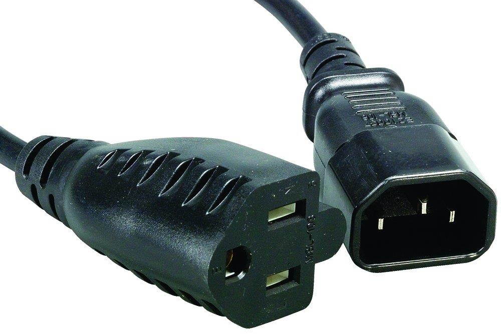 Cablelera 1' AC Power Cord, IEC-60320-C14 and NEMA 5-15R, SVT, Black (ZADA14DQ-01)