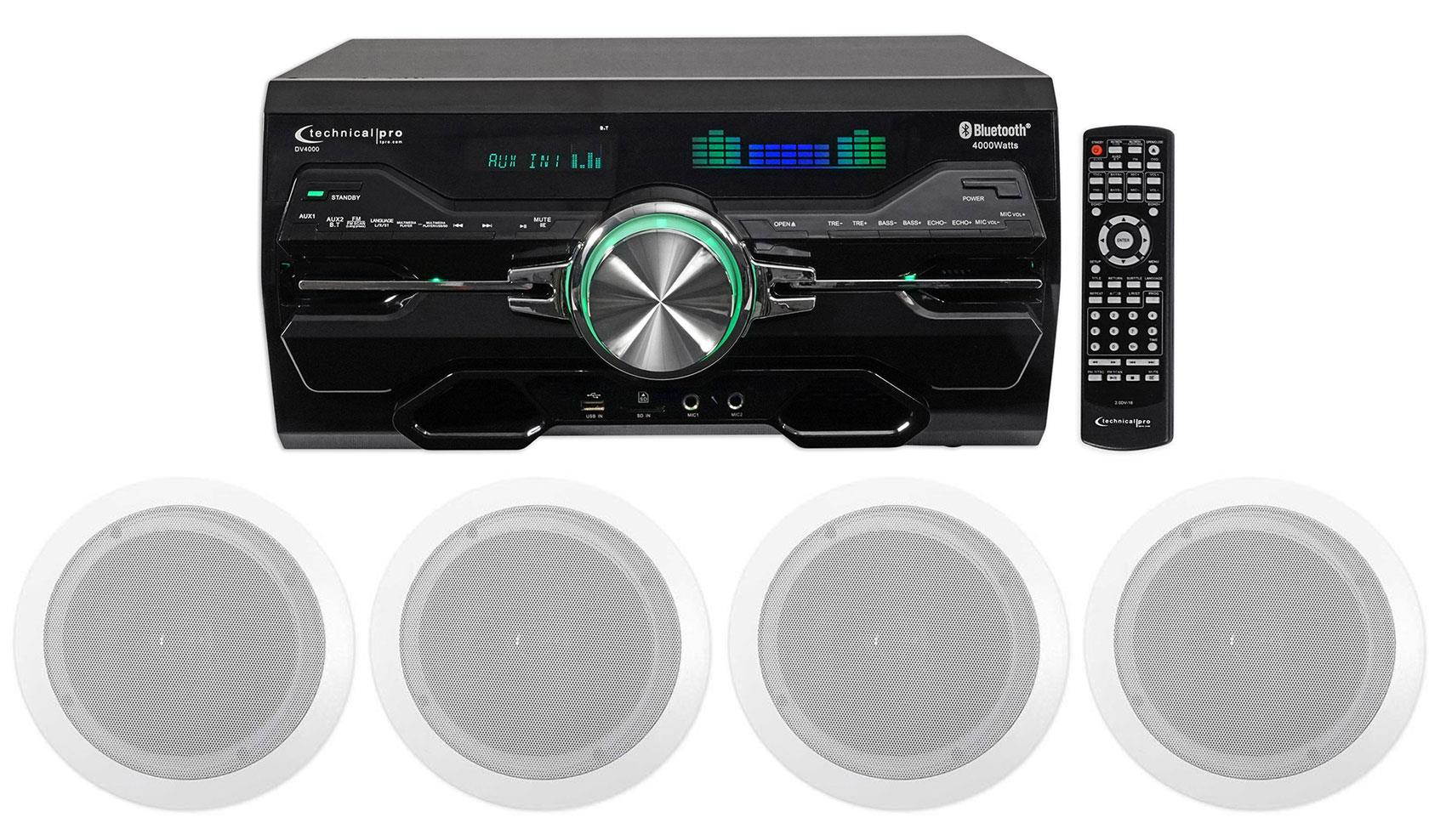 Technical Pro DV4000 4000w Home Theater DVD Receiver+(4) 6.5" Ceiling Speakers