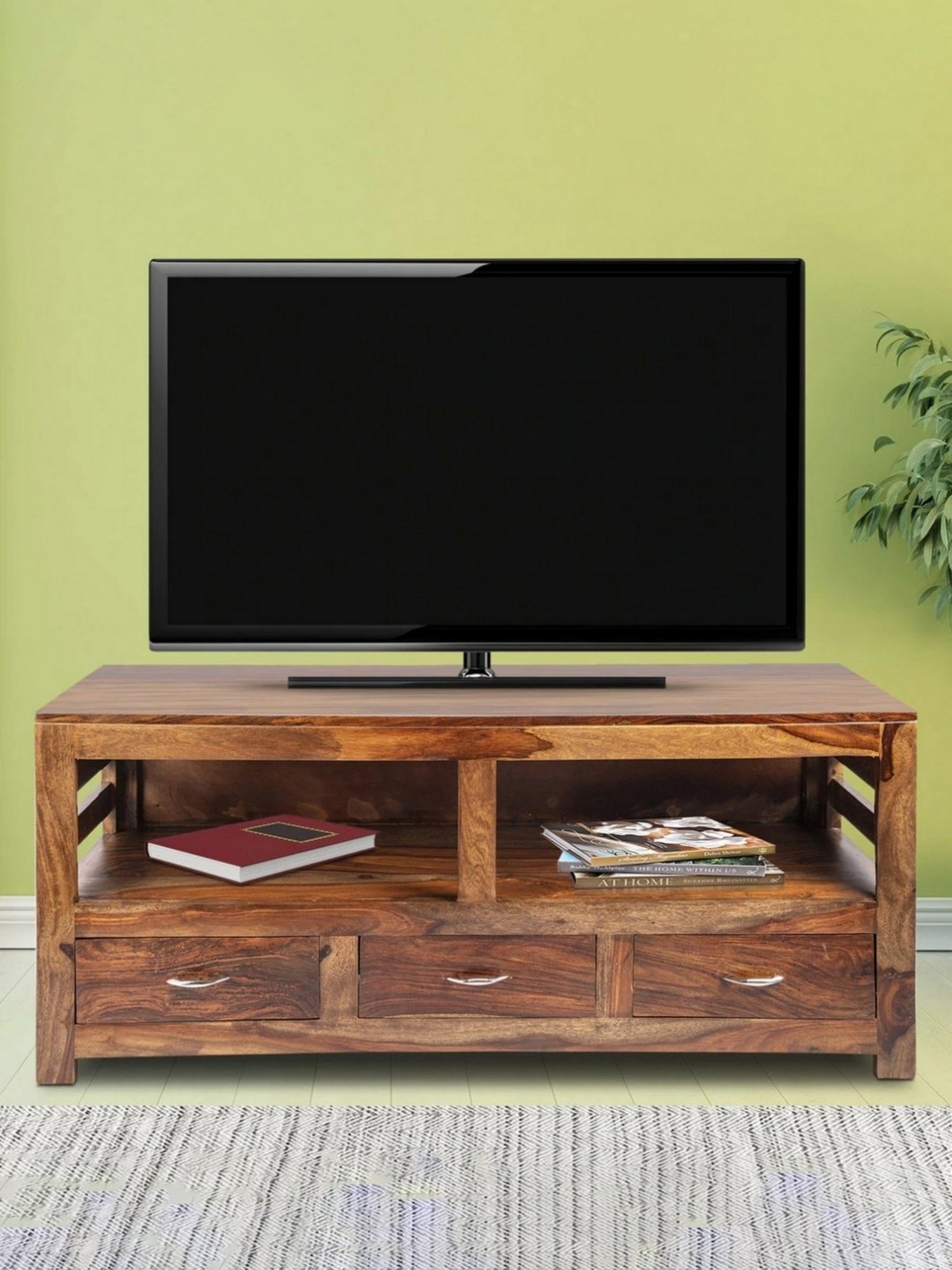 Ikiriya Allen Solid Brown Wood Console Table Teak Finish