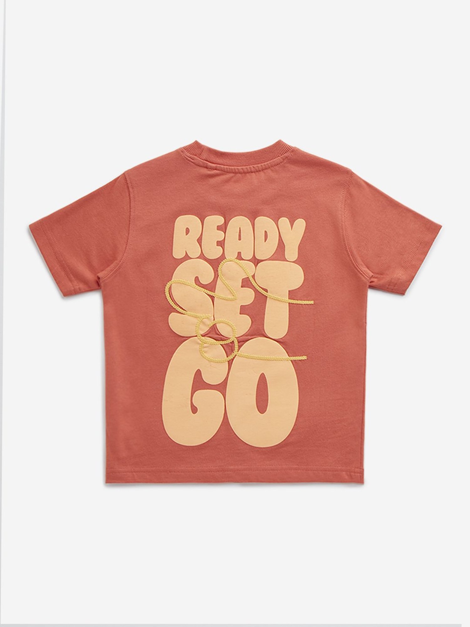 HOP Kids by Westside Dusty Orange Text-Printed Cotton T-Shirt