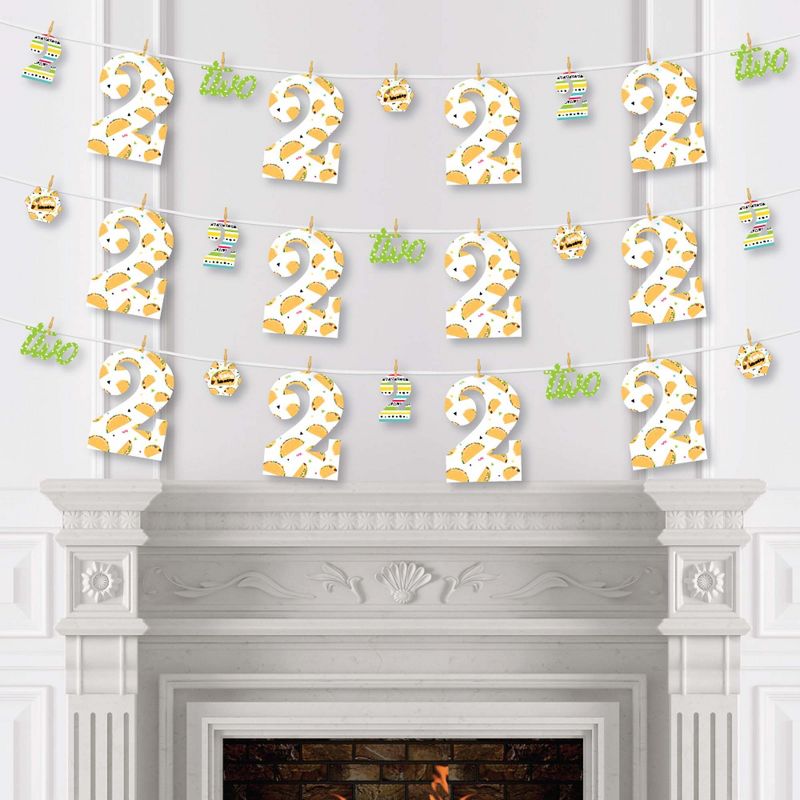 Big Dot of Happiness Taco Twosday - Mexican Fiesta Second Birthday Party DIY Decorations - Clothespin Garland Banner - 44 Pieces