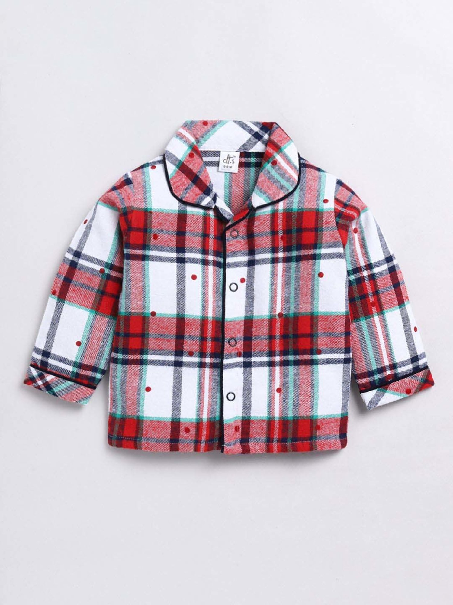 Clt.s Boys Red & White Cotton Chequered Full Sleeves Top Set
