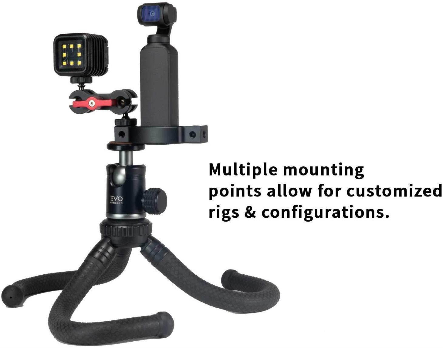 EVO Gimbals Multi Mount for DJI Osmo Pocket for Tripods, Microphones or Grip Handles - 100% CNC Aluminum Flat Support Base with x10 Tripod UNC Thread mounts