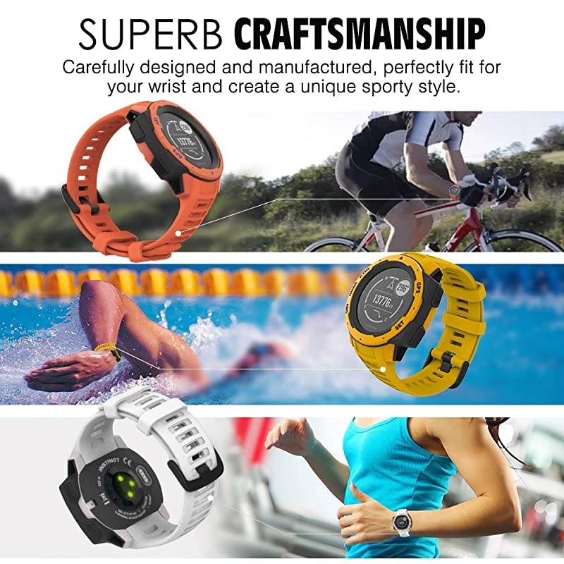 Watch Band Compatible with Garmin Instinct Sports GPS Smart Watch Soft Silicone Adjustable Replacement Strap Fit Garmin InstinctInstinct TideInstinct Tactical Yellow