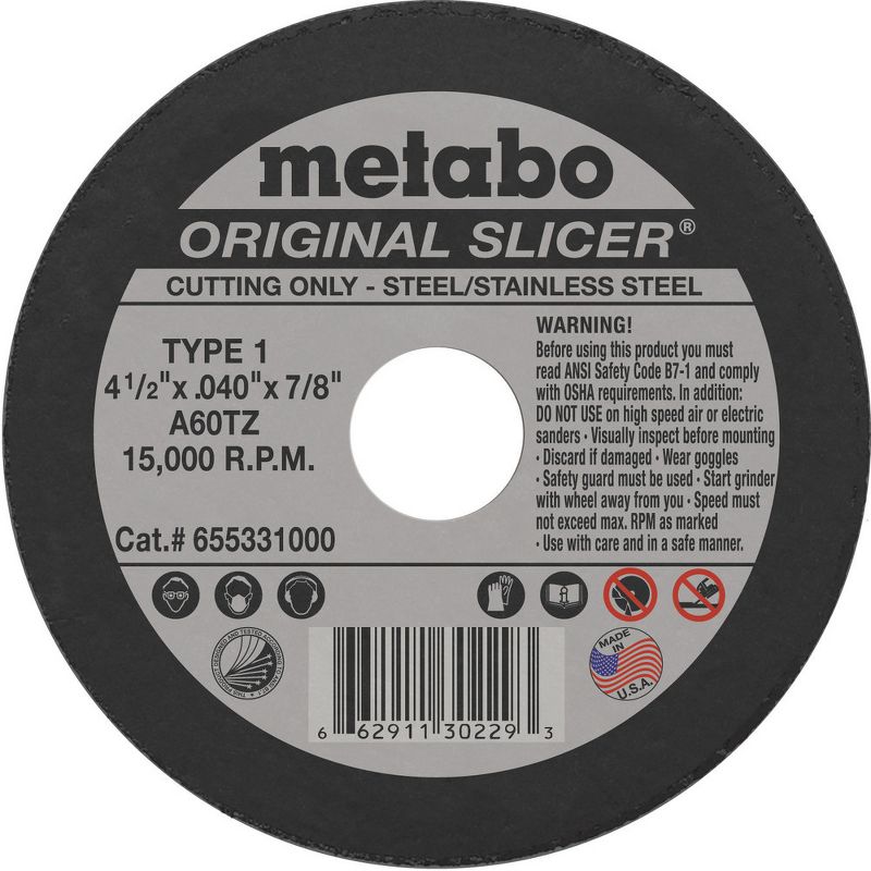 Metabo 655331000 4-1/2 in. x 0.040 in. A60TZ Type 1 SLICER Cutting Wheels (100-Pack)