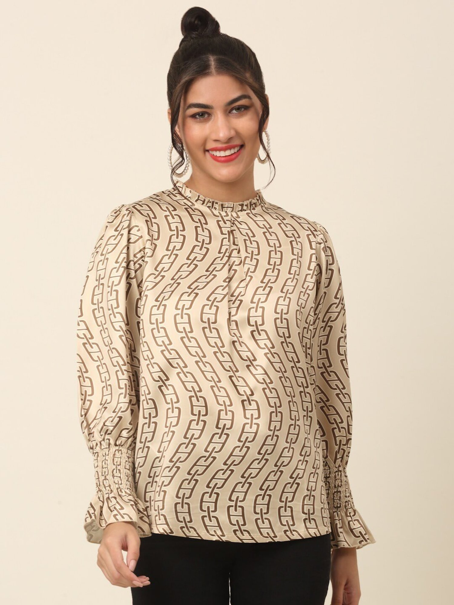 Melon by PlusS Beige Printed Top