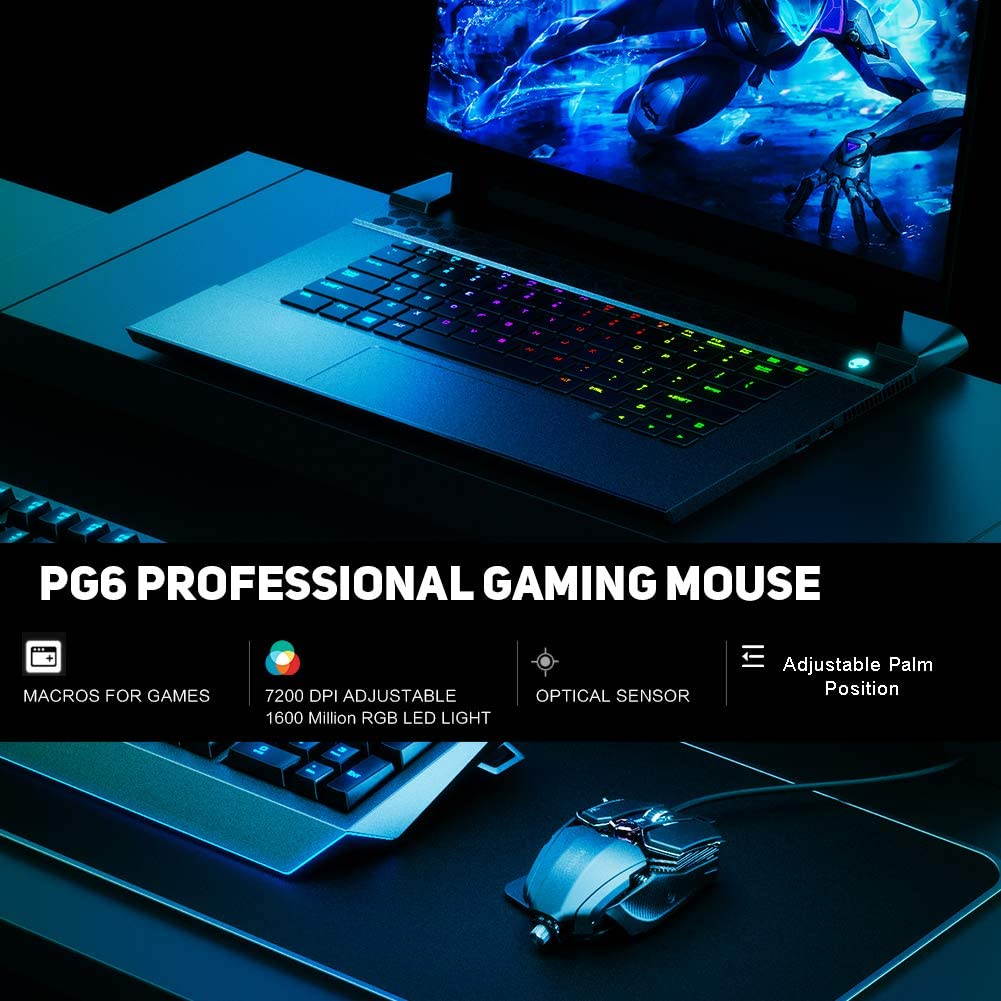 Gaming Mouse,  Wired Mouse for Office or FPS Gamers, Adjustable Mouse Length & 7 Programmable Buttons, Up to 7200 Adjustable DPI, Iron Grey