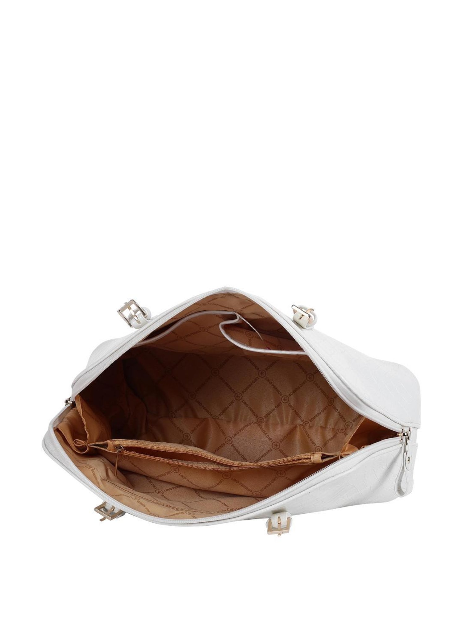 Lino Perros White Synthetic Textured Tote Handbag