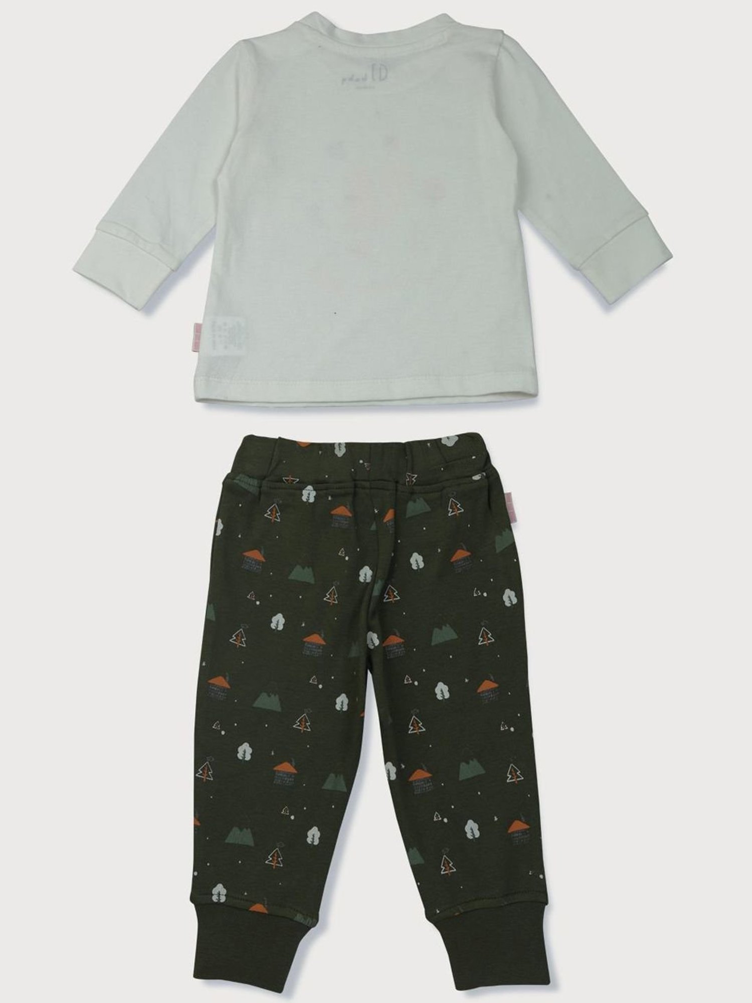 GJ baby Kids White & Green Cotton Printed Full Sleeves T-Shirt Set