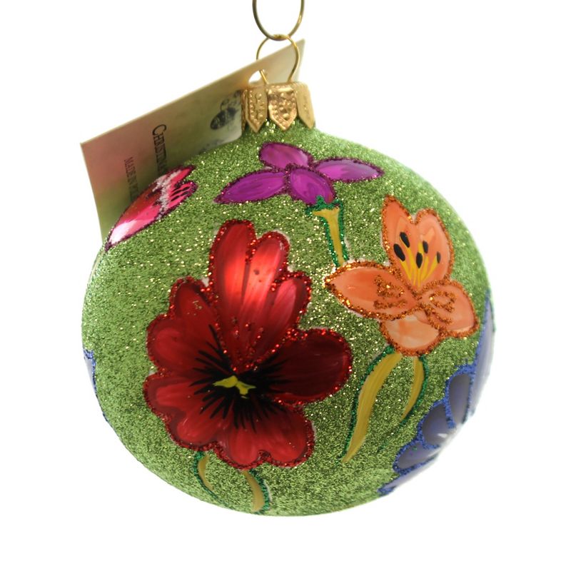 Christina's World Glitter Poppys On Lime Green Ornament Flowers Ball  -  Tree Ornaments
