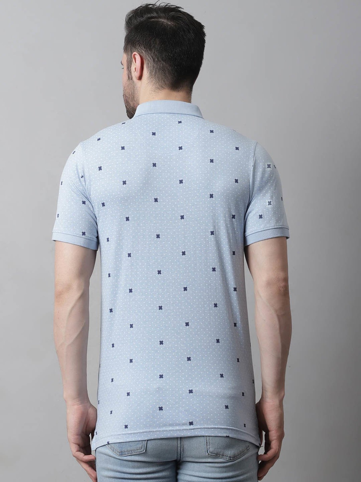 Venitian- Forbidden Clothing Sky Blue Slim Fit Printed Polo T-Shirt