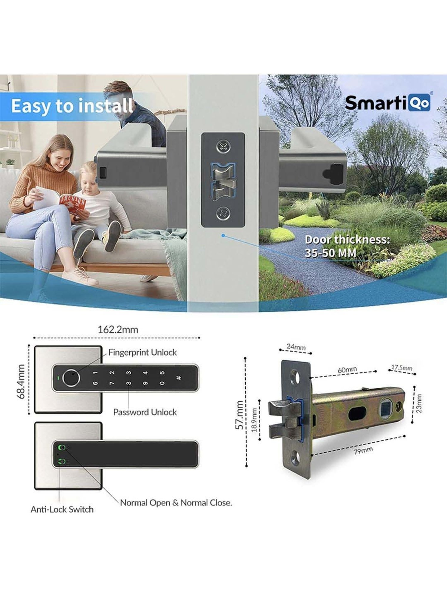 SmartiQo Fingerprint Passcode Handle Door Lock