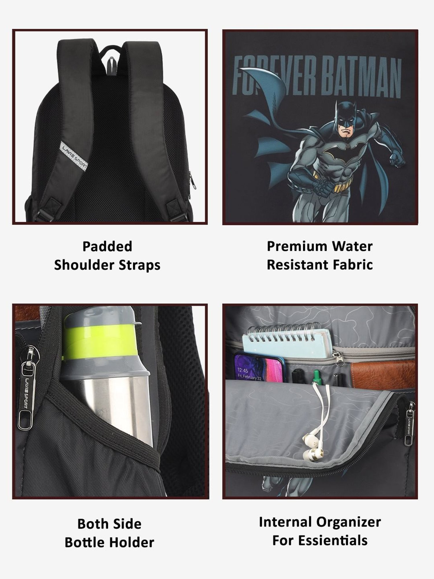 Lavie Sport Batman 33L College Laptop Backpack For Boys & Girls (Black)