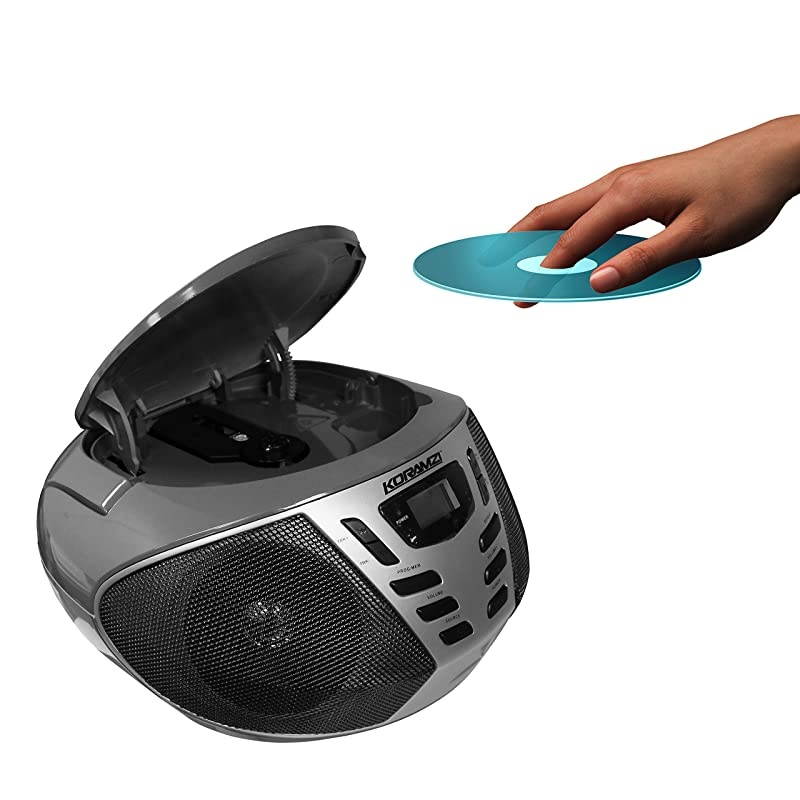 Portable CD Boombox with AM/FM Radio,AUX in,Top Loading CD Player,Telescopic Antenna, LCD Display for Indoor & Outdoor,Offices,Home,Restaurants,Picnics,School, Camping (Black/Silver) CD55-BKS