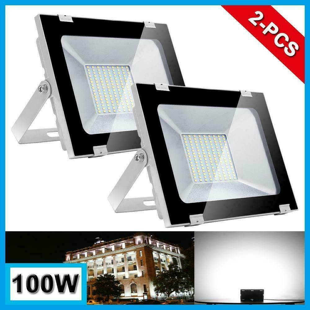 2x 100W LED Flood Light Cool White Outdoor Security Garden Spot Lamp US Stock