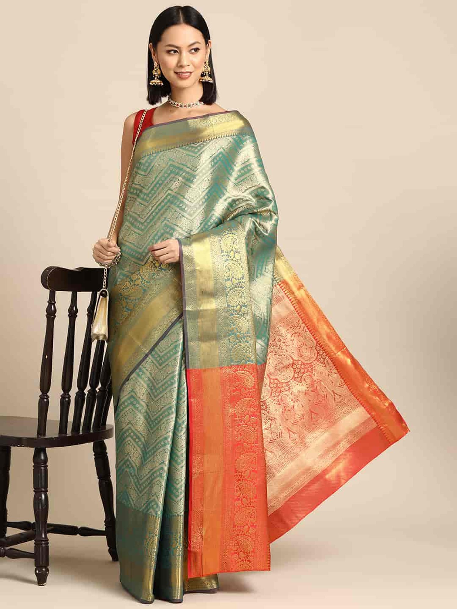 Silk Land Green Woven Saree With Unstitched Blouse