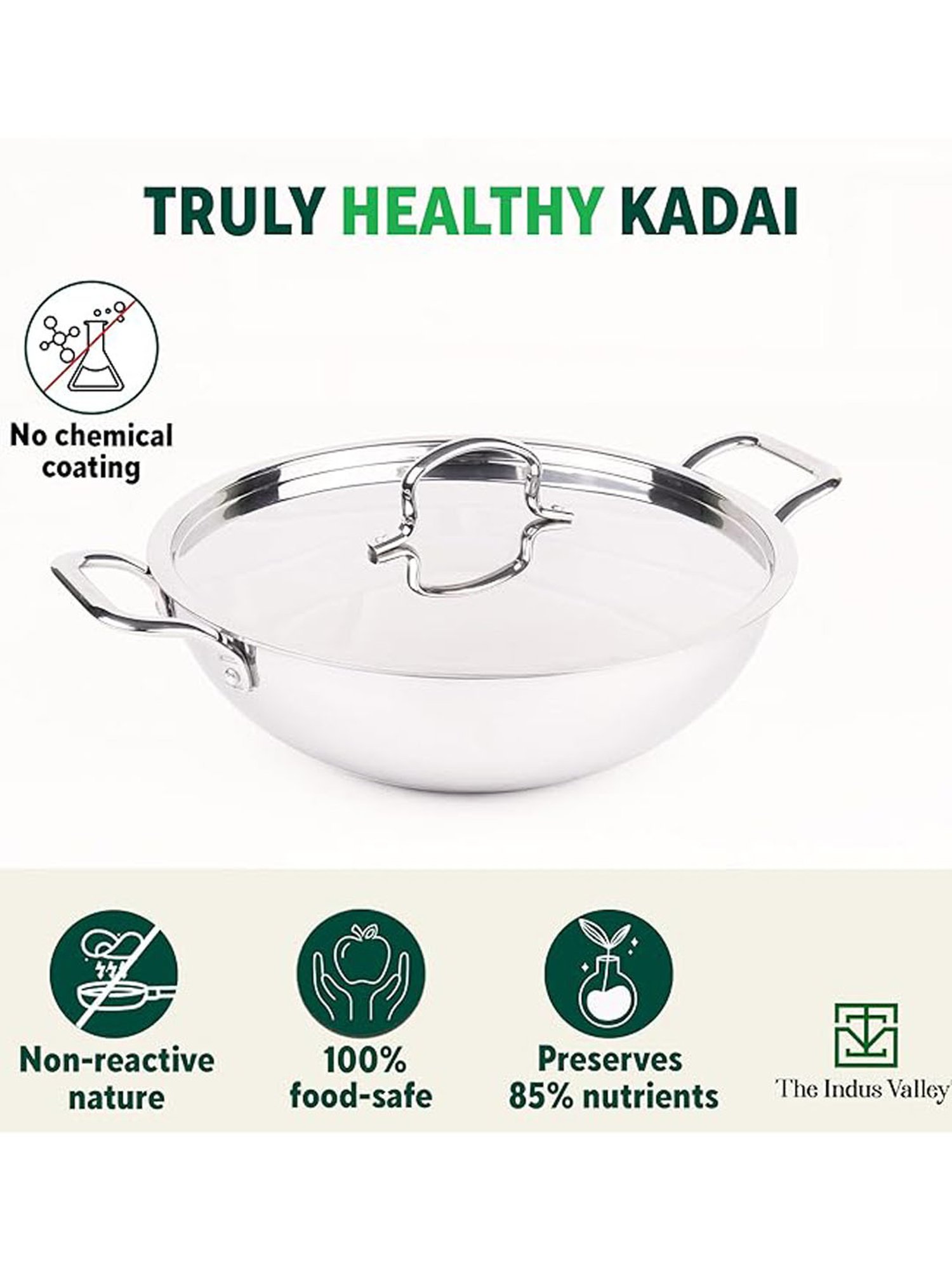 The Indus Valley Silver Triply Stainless Steel Kadai