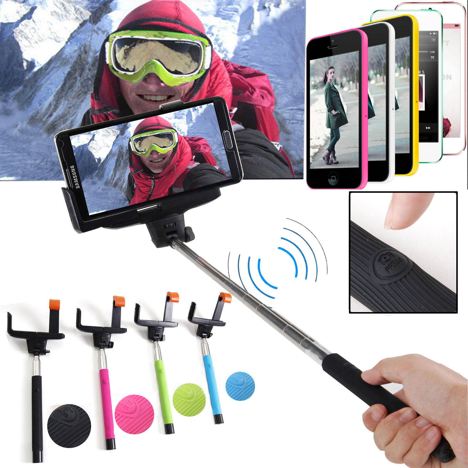 Bluetooth Shutter Extendable Handheld Selfie Stick Monopod for Samsung iPhone 5S