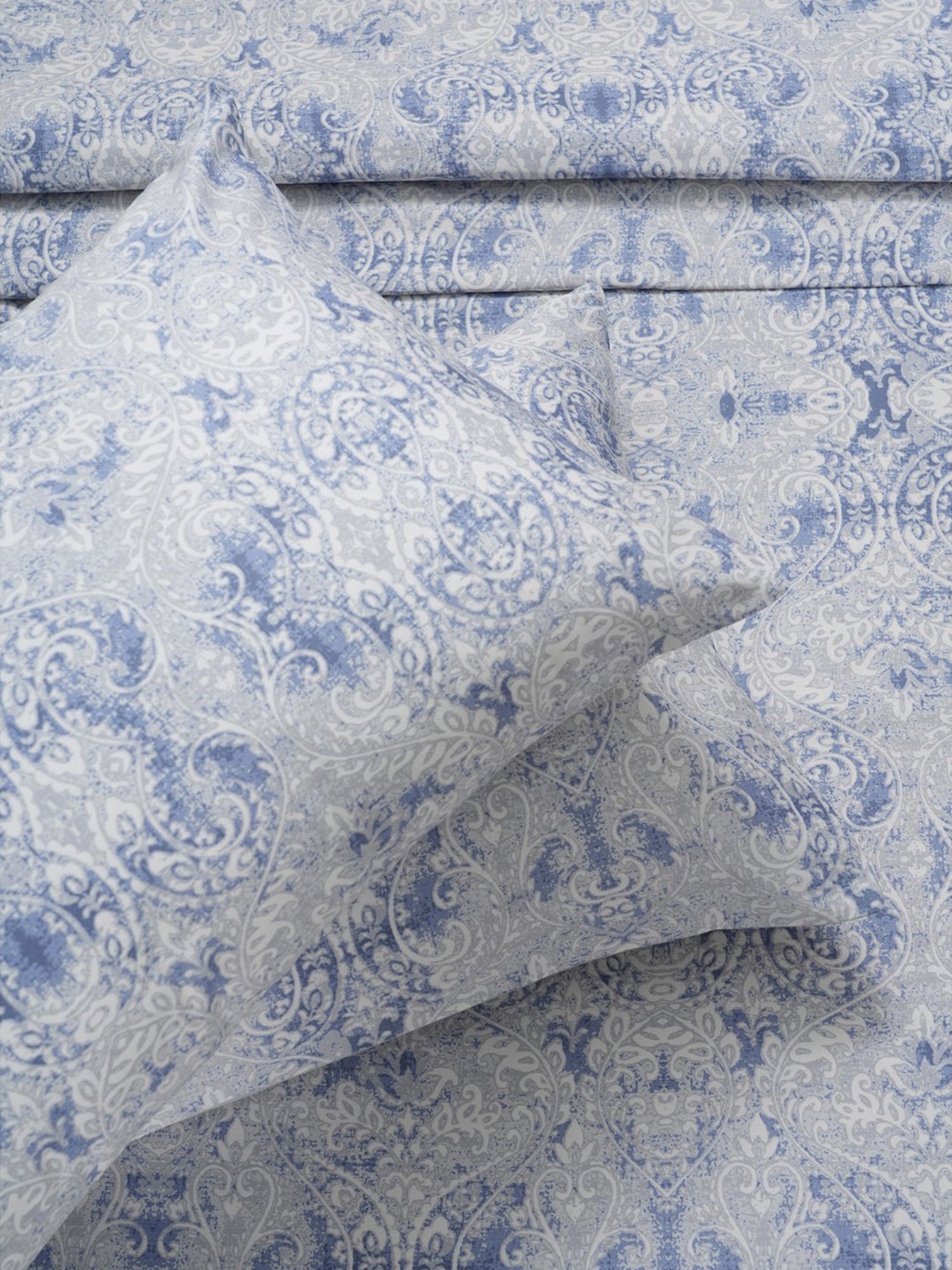 Maspar PBS Refined Retro Baroque Printed Blue 400 TC Cotton King Bed Sheet With 2 Pillow Covers