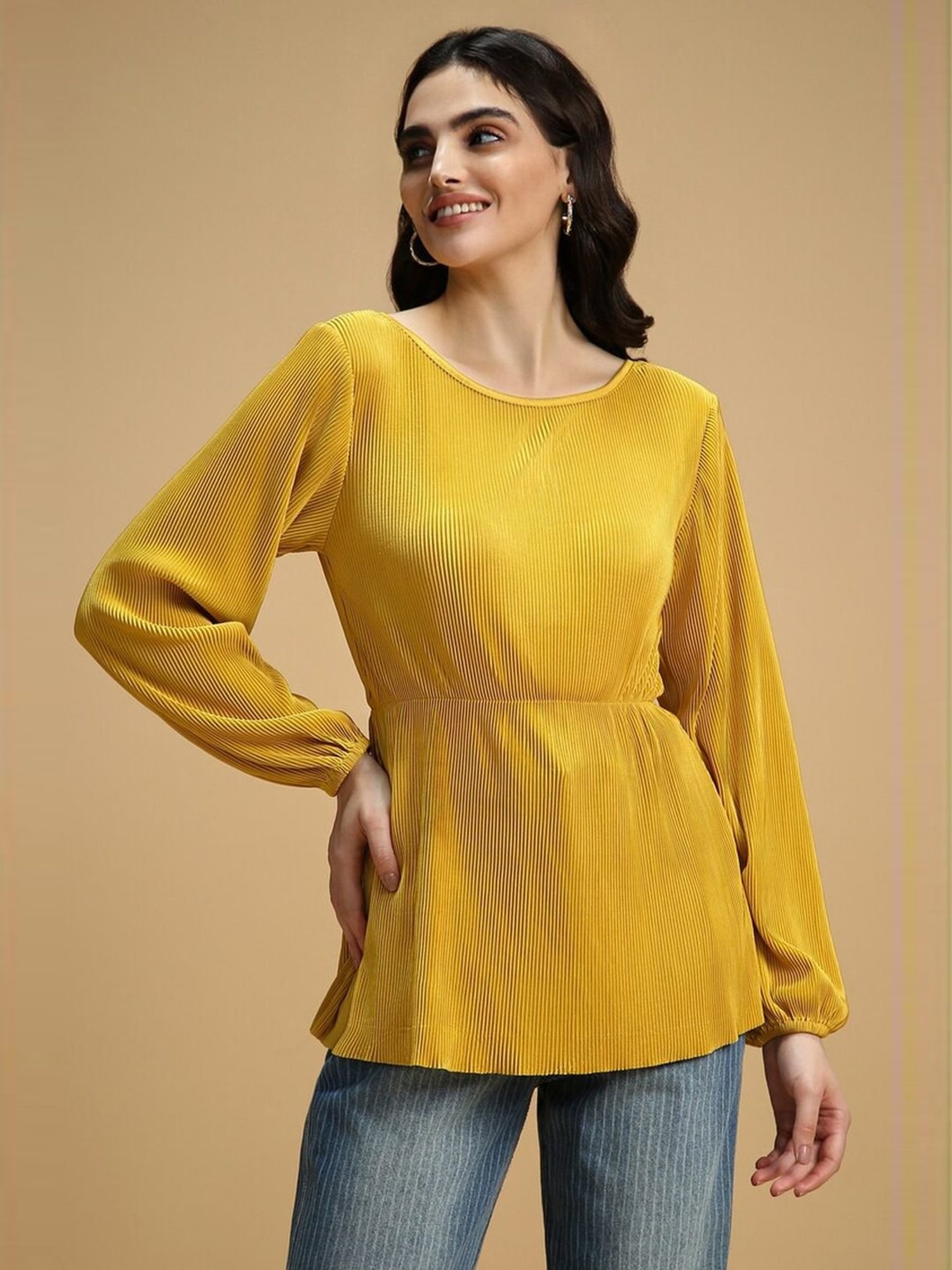 Forever 21 Yellow Pleated Top