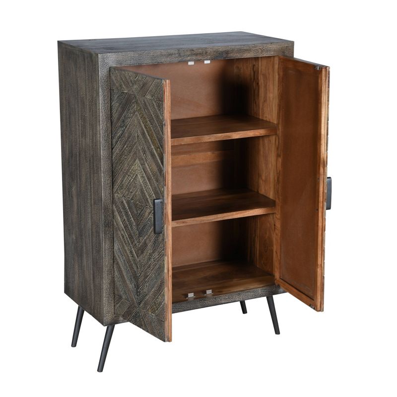 47" Chevron Pattern 2 Door Wooden Storage Console Cabinet with Angled Metal Legs Gray - The Urban Port