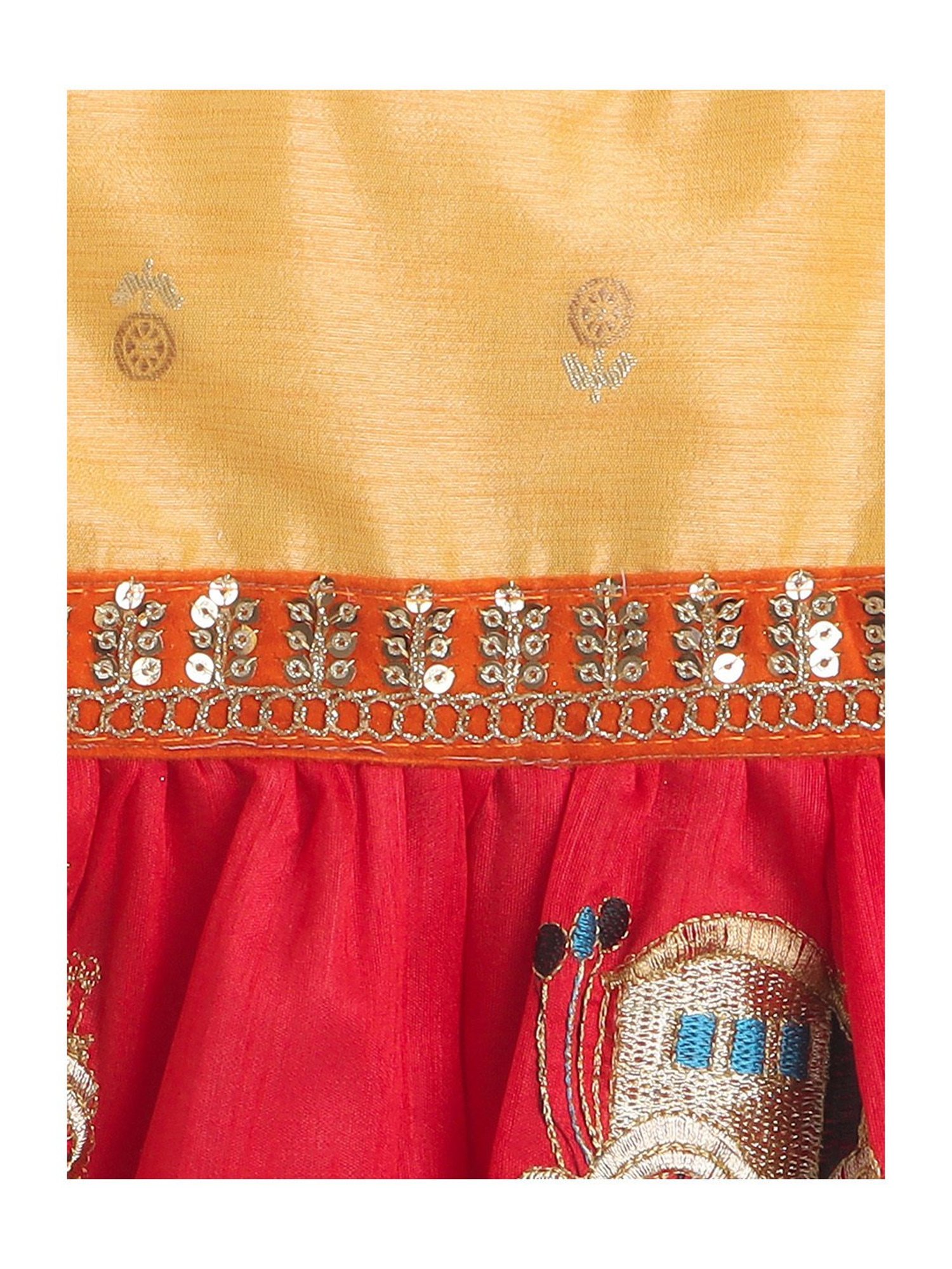 Many Frocks Kids Orange & Red Embroidered Dress