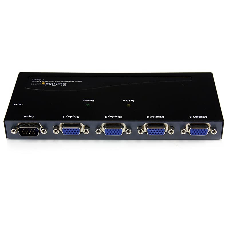 com 4-Port VGA Video Splitter - 300 MHz- VGA Splitter - 4 port - 2048x1536 @ 80Hz (ST124PRO) Black