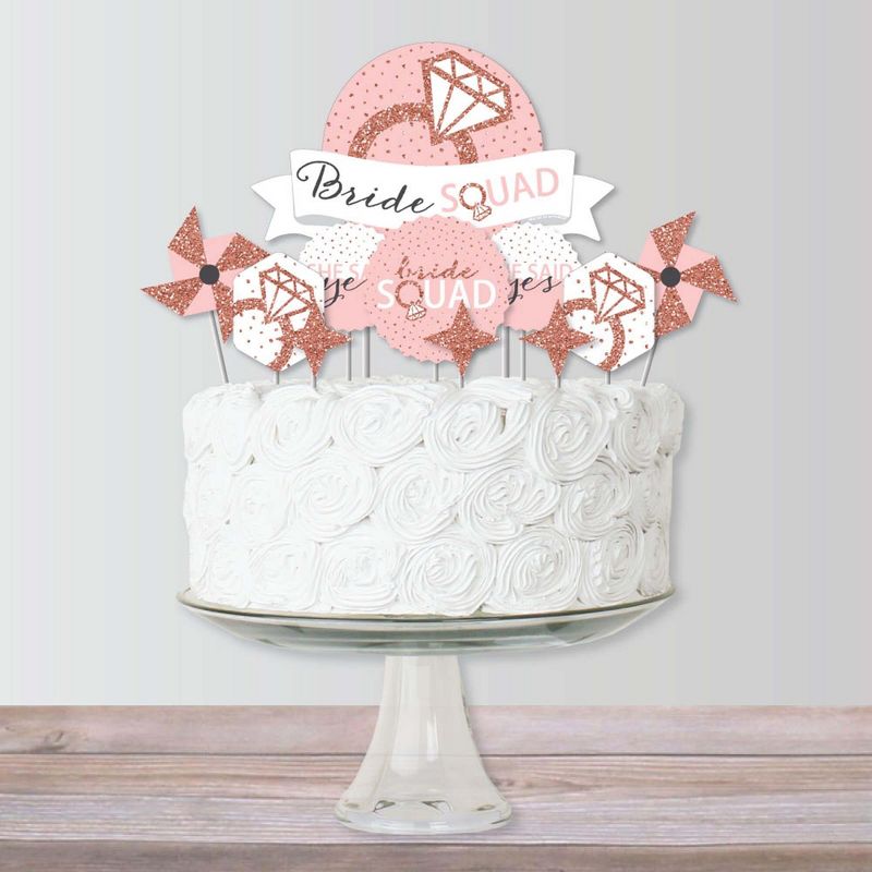 Big Dot of Happiness Bride Squad - Rose Gold Bridal Shower or Bachelorette Party Cake Decorating Kit - Bride Squad Cake Topper Set - 11 Pieces