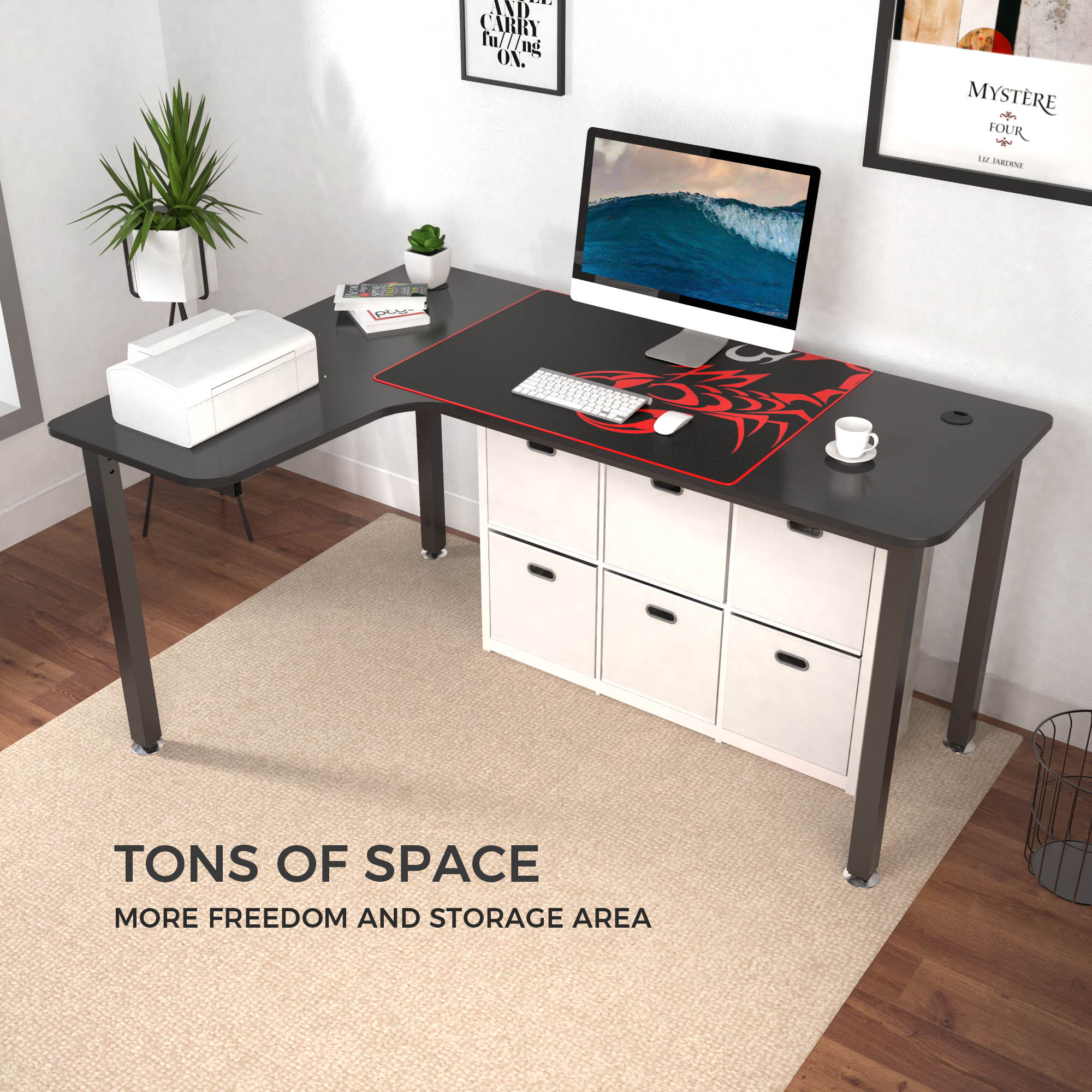 Eureka Ergonomic&reg; L-Shaped Corner Desk 60 inch PC Computer Desks, Large Gaming Table with Mouse Pad, Modern Writing Workstation for Home Office Gaming/Working, Black