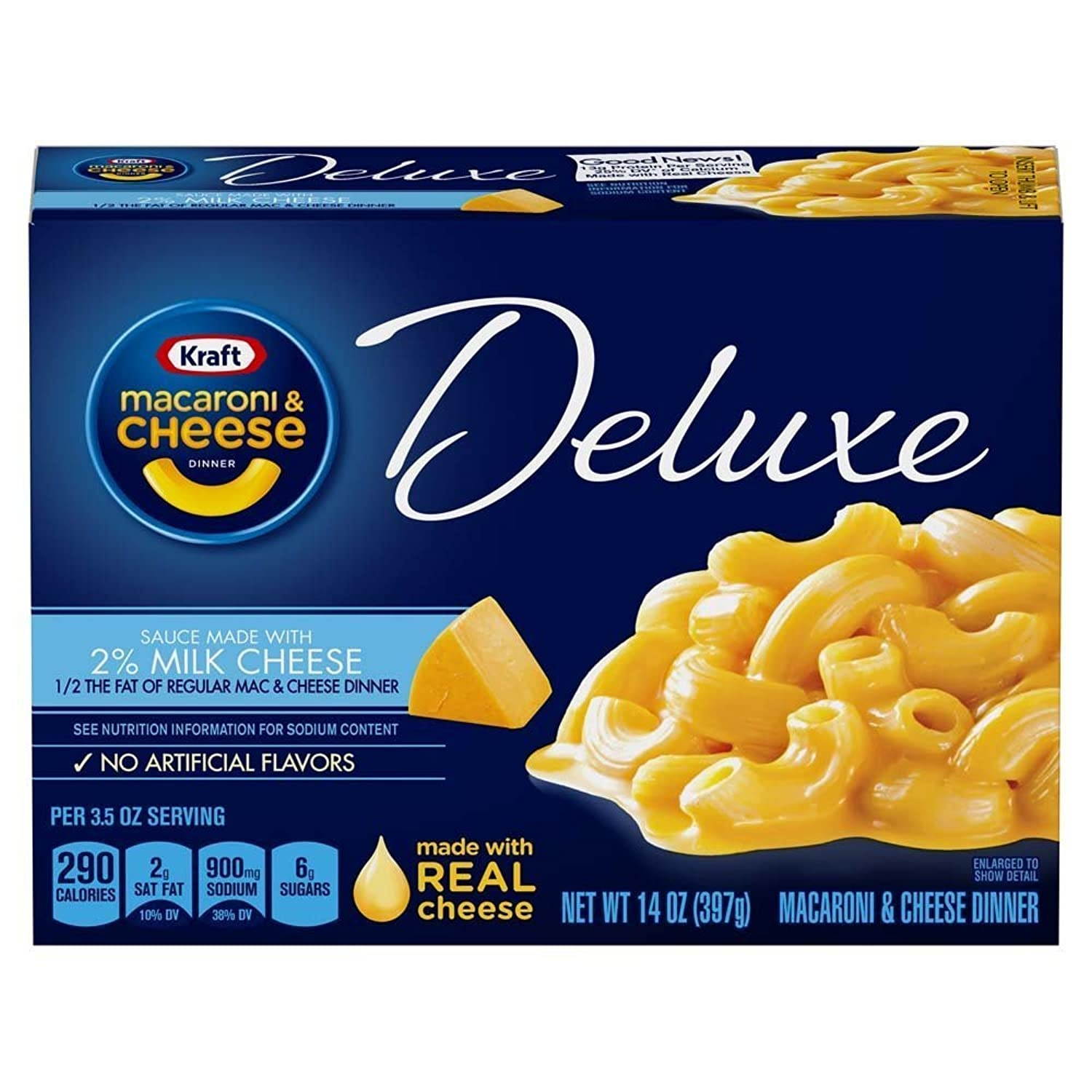 Kraft Deluxe Macaroni and Cheese Made with 2% Milk Cheese Meal (14 oz Boxes, Pack of 6)