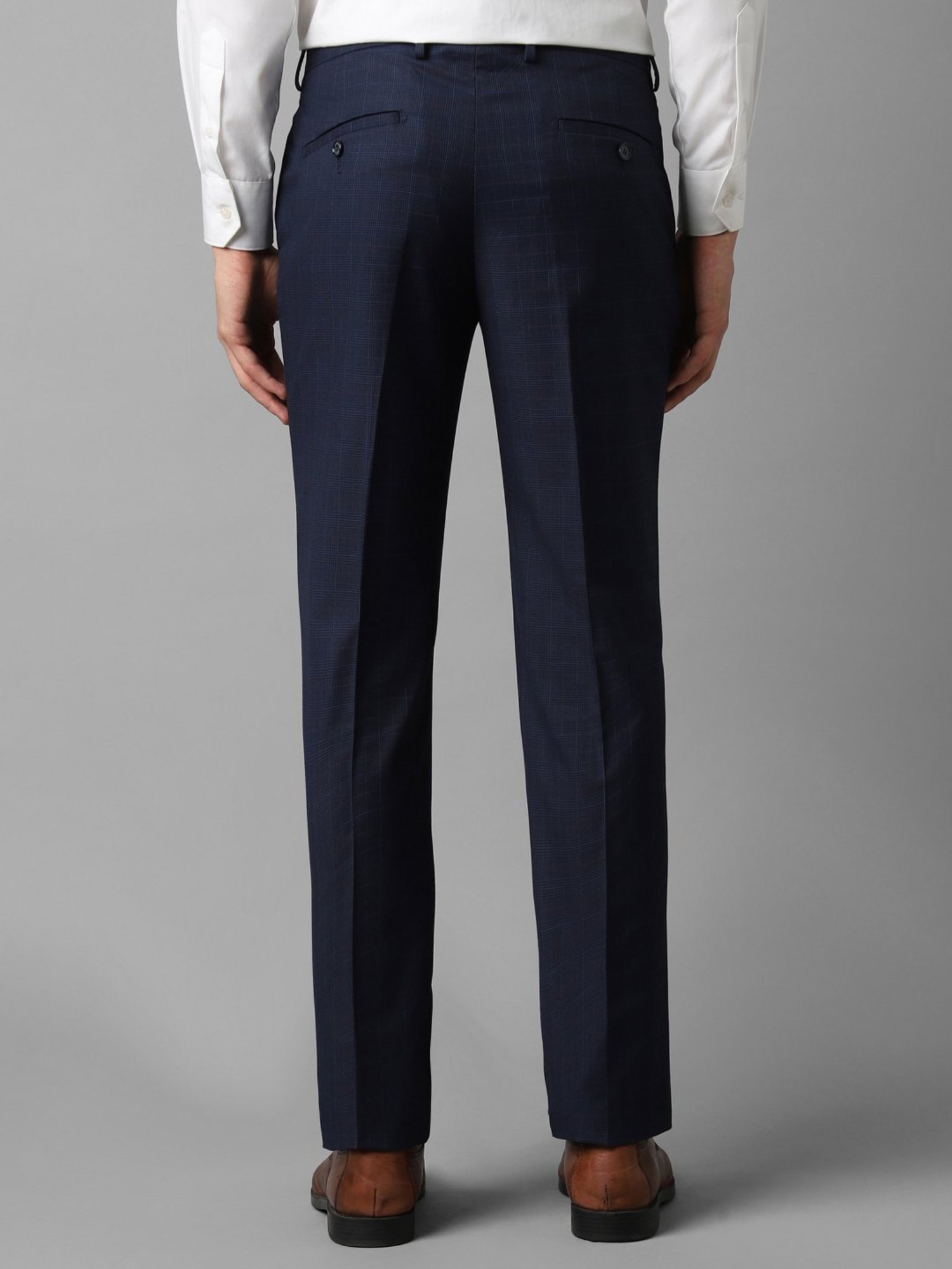 Louis Philippe Navy Slim Fit Checks Trousers