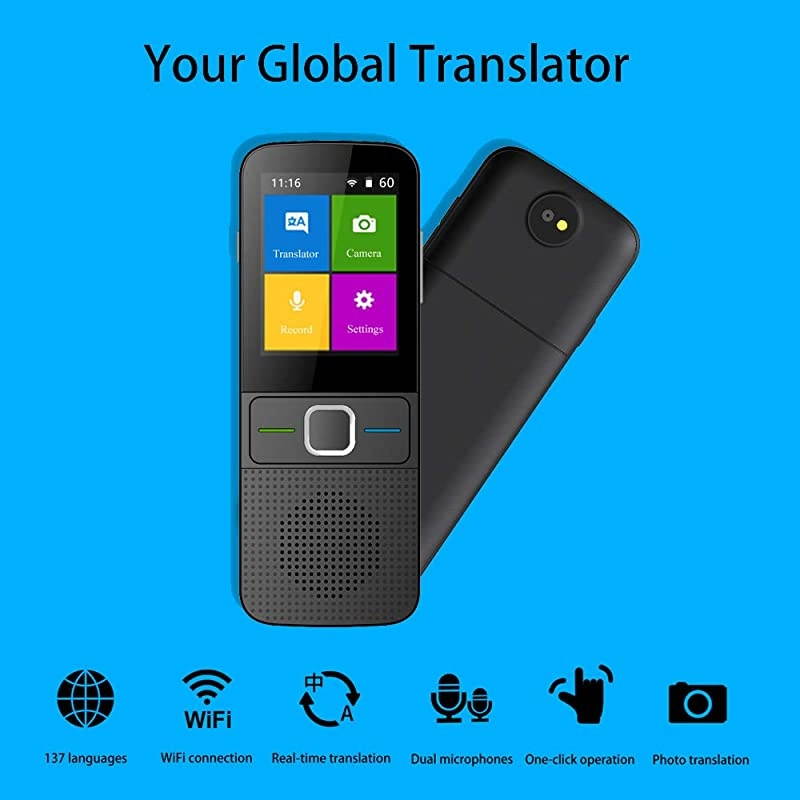 Smart Language Translator Device with WiFi or Hotspot 24 Inch Touch Screen Support 14 Languages Offline and 137 Languages Online Real Time Translate Support Recording Photo Translation Black