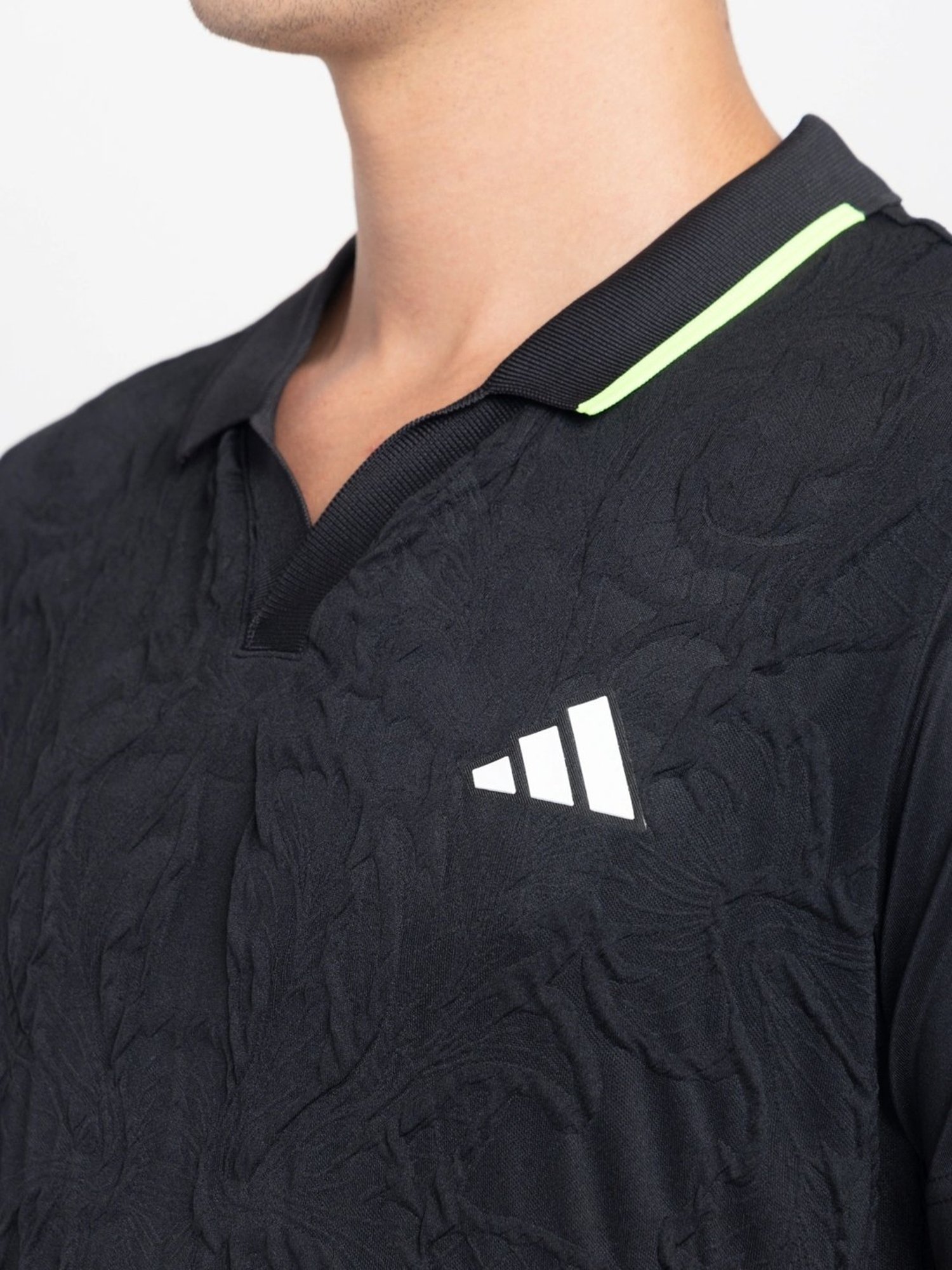 Adidas Black Slim Fit Texture Sports Polo