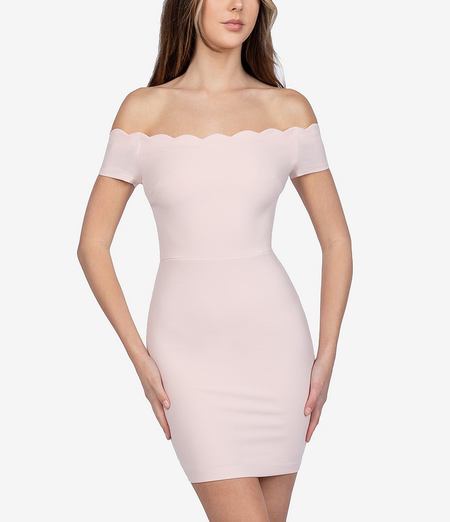 B. Darlin Scalloped Off-the-Shoulder Cap-Sleeve Bodycon Dress