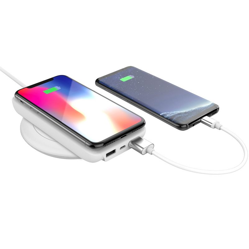myCharge Unplugged Qi 10000 mAh/10W Wireless Charger + Dual USB-A Port Power Bank - White